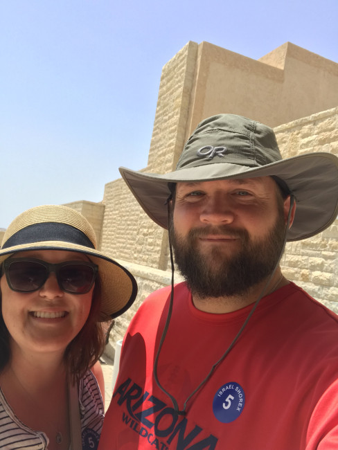 On our honeymoon on a day trip to the Dead Sea in Israel. We took a cruise from Greece to Turkey, Israel, and Italy and it was amazing! We saw so many amazing things!