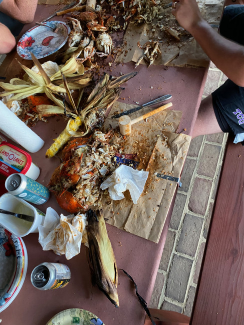 The aftermath! We learned how to properly eat/clean the crab, and it was so good!