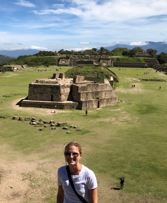 Steph learning about ancient civilizations of Mexico while visiting the ruins of Monte Alban in Oaxaca, Mexico. 
