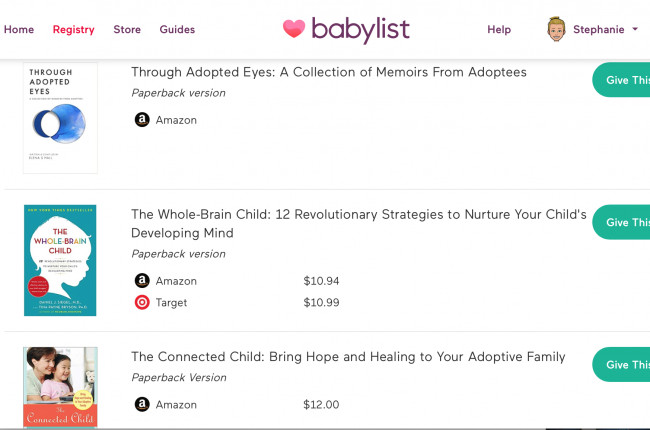 Our baby registry includes books that will help us on this journey! 