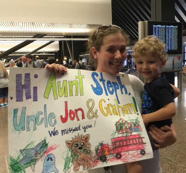 Stephanie's sis-in-law is the best.  Here she is at the airpot with nephew Tommy welcoming us during a visit.