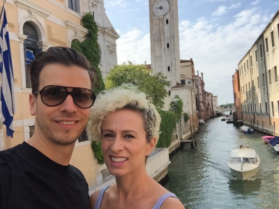 On a bridge over the canals in Venice
