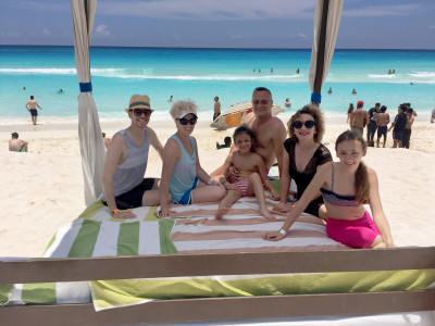 Springtime on the beach in Cancun with Sela's brother, his wife, and our two nieces