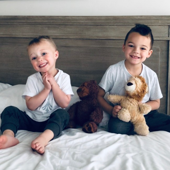 These sweet boys have matching stuffed animals with their Brith Parents. They are worn out and very much loved little lion and bear. 