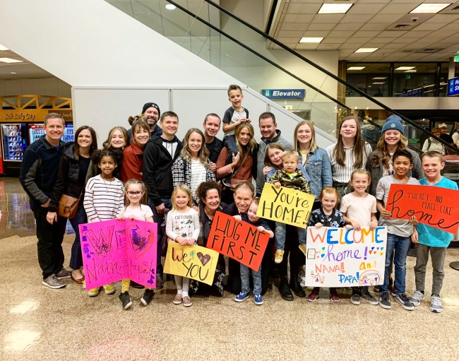 Welcoming home Grandparents from their mission. The grandkids were beyond excited to have them home!