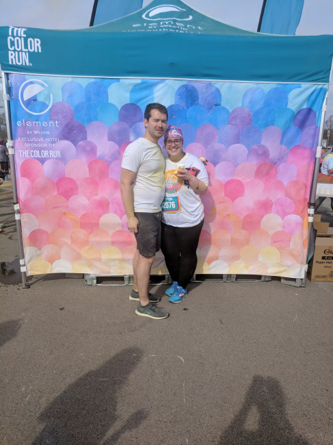 Monica and Jake enjoy doing local, fun runs together. Here they are at the color run! 