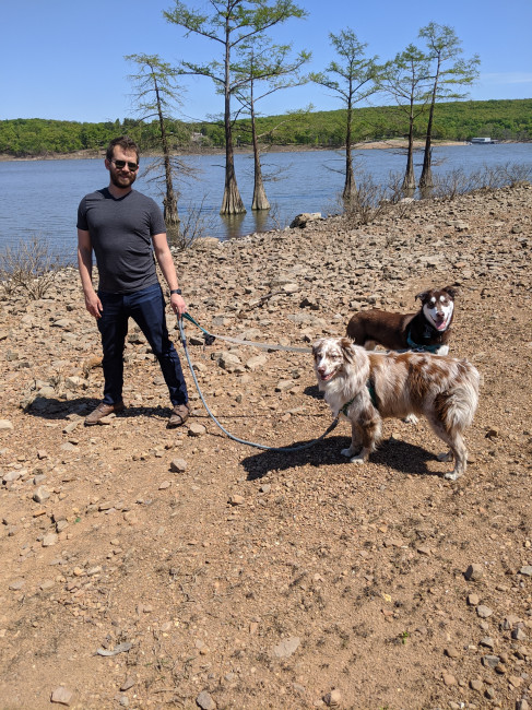 Enjoying a nice hike by the lake with the pups