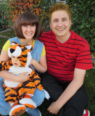 We dressed up as Calvin, Hobbes, and Susie for Halloween. 