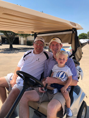 Bradley is an avid golfer.  He is sharing his love of golf with Walter.  Whenver Bradley's dad, Pawpaw, is in town they love to take Walter to the golf course.  