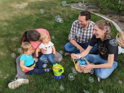 We don't remember why, but we bought a bubble machine. Luckily, our friends let us use it with their little ones. 