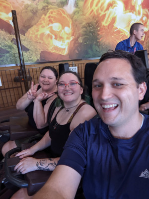Sam loves roller coasters, while Chelsey does not. This just means he gets some special one-on-one time with his sisters once in awhile!