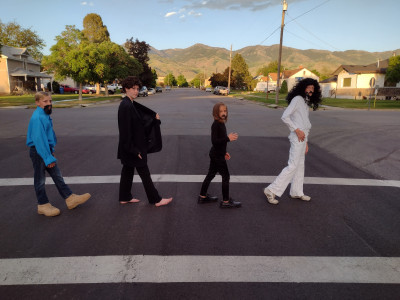 We never know what will inspire our kids!  In this instance, it was seeing a crosswalk on our family walk. They decided to recreate the Beatles' famous Abbey Road photo. One took the role of photographer, and the rest raided the dress-up box.