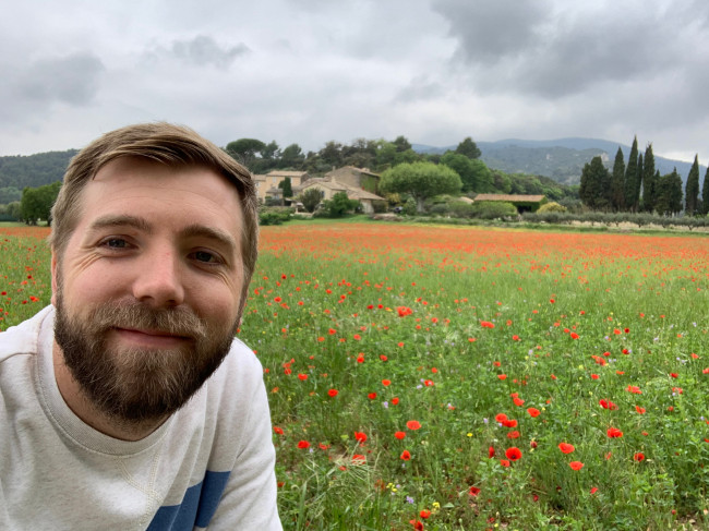 Matt stopping off to enjoy a poppy field in France