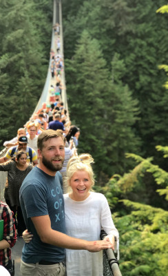 Cami facing her fear of heights at Capilano suspension bridge in Vancouver!