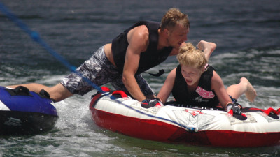 This is a throwback to when we were dating but we still love boating, tubing, wake surfing and just enjoying the mountain lakes here in Utah whenever we get the chance!