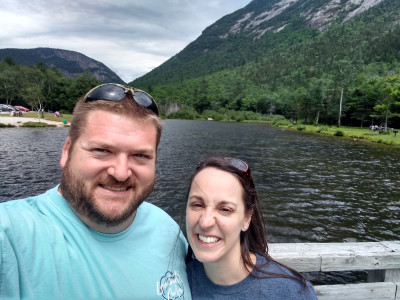 Here we are taking a drive into the White Mountains in New Hampshire. The White Mountains are a couple hour drive from Brianna's dad's house. Right after taking this picture, we met another couple who had just seen a bear on that mountain!