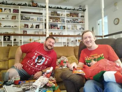 Clark and his brother, Nick, having family Christmas at his parents' house. Both Clark and Brianna have a younger brother named Nick!
