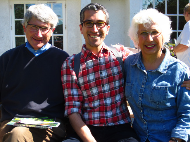 Peter with his parents James and Pritam, visiting a garden on a family trip to Scotland.