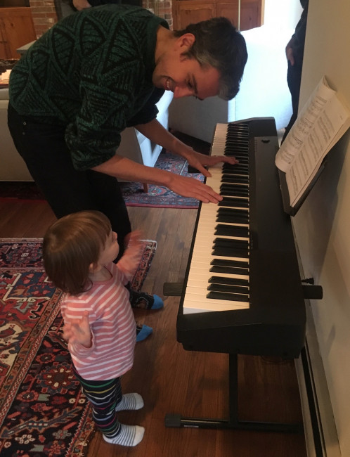 Peter is very musical and loves playing the piano. Here he is getting instruction from Daria, the daughter of our friends Mark and Chantal.