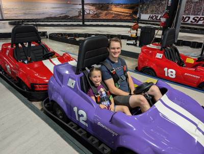 Nora and her Daddy driving Gokarts!