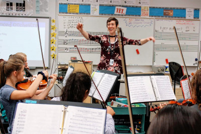 When Lindsay's elementary orchestra students ask her if she has kids, she tells them yes, 150 of them! She loves her orchestra students and her job, but looks forward to being a full-time mom someday.