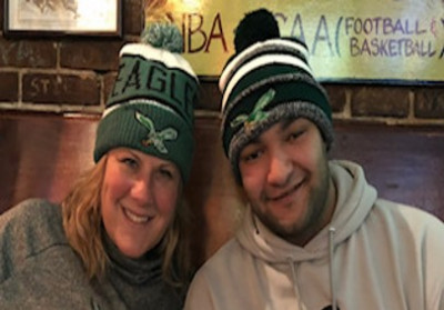 Watching NFL games with family and friends.  This is my nephew Omar and I geared up and ready to cheer on the Philadelphia Eagles in NYC where we live within 20 mins of each other.