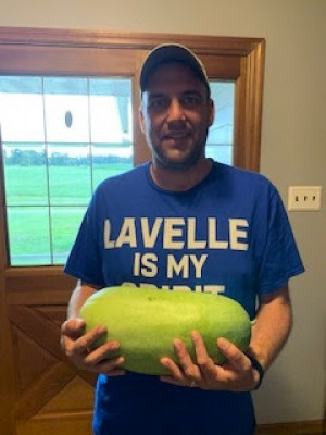 Ned with our first watermelon 