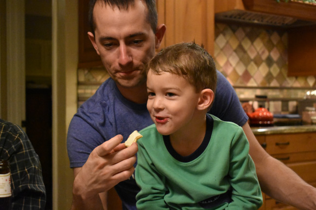 Lee making cookies with his nephew.