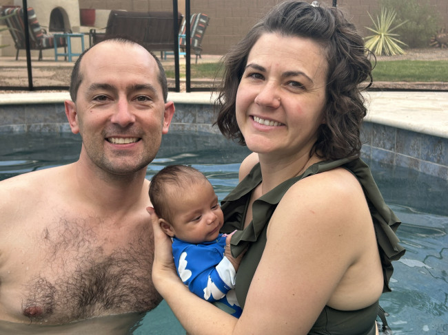 Enjoying our backyard pool.