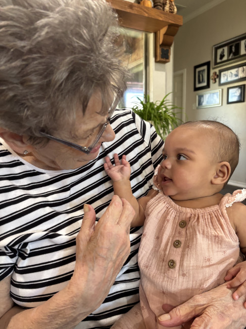 Hanging with her great grandmother.