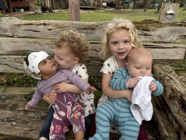 Hanging with her cousins.