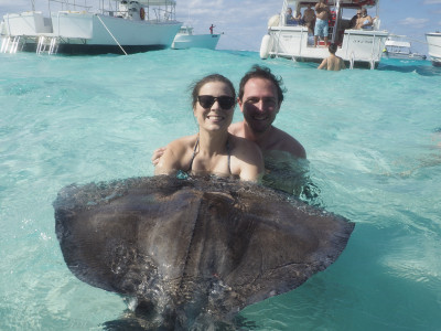 Swimming with stingrays in the Cayman Islands on a family cruise.