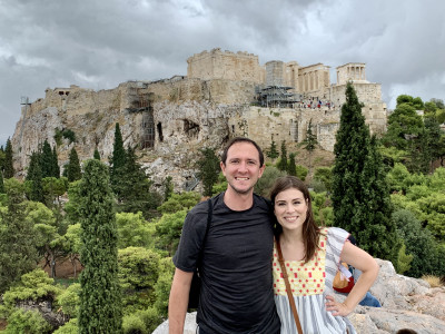In front of the Acropolis in Athens, Greece, on a stormy day. 