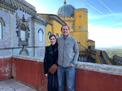 At the colorful Pena Palace in Sintra, Portugal, where the royal family once lived.