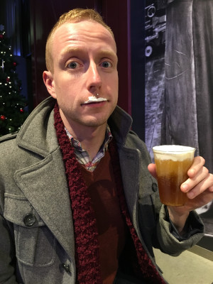 Enjoying some butterbeer at the Harry Potter movie studios in London