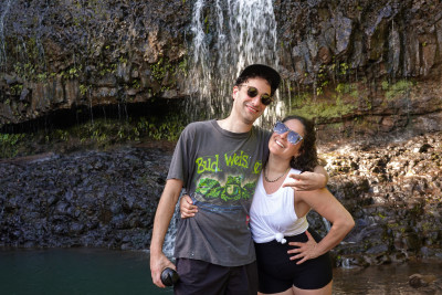 The waterfall at the end of a long hike in Hawaii!