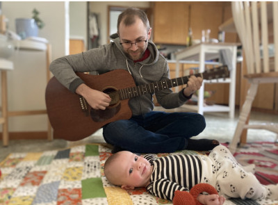 Simon, our friend Janet’s son, loves guitar time with Uncle Johnny!