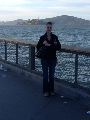 Stacy in front of Alcatraz prison is San Francisco, CA.