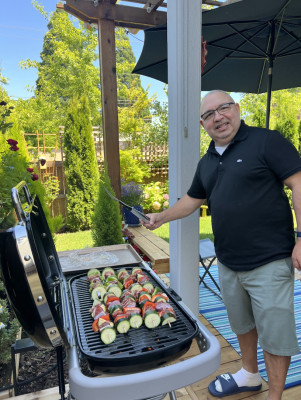 Will loves to barbecue for us and for family and friends get-togethers in the backyard and he is amazing at it.  We look forward to playing in the backyard with our child! 