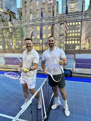 We love playing tennis!  This is when we got to play tennis at Rockefeller Center during the US Open.