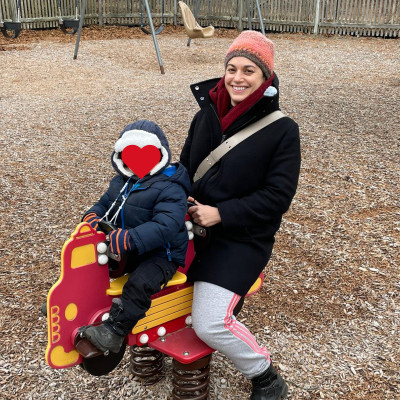 Jackie on the playground with our family friend's kid