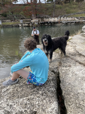 Fly fishing with our pup Chewie