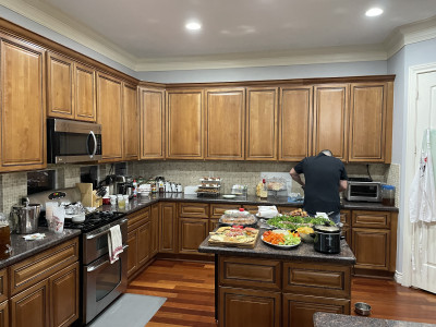 Michael preparing the meat for dinner.