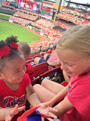 Cheering on the Cardinals with my cousins!