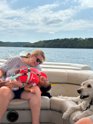 Being silly with Grammy on a boat ride