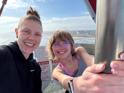 Lori and Sophia atop the Ferris Wheel in Galveston