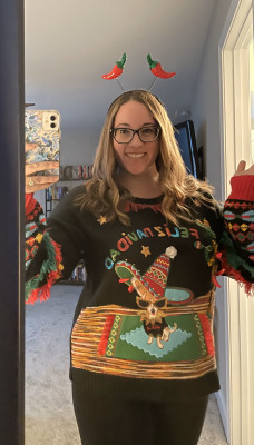 Heather loves a good tacky Christmas sweater!!