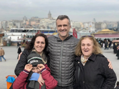 Nico visiting his family in Istanbul.  From left:  his sister Sarah, his nephew Jonas, and his mom Talia.  