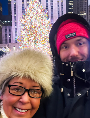 Jamie and his big sister Karen at the lighting of the Rockefeller Center Christmas tree.  