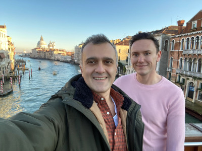 Nico (left) and Jamie (right) enjoying an early afternoon walk in Venice.  